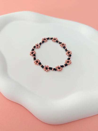 Pink and Black Daisy Bracelet