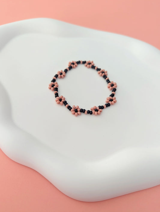 Pink and Black Daisy Bracelet