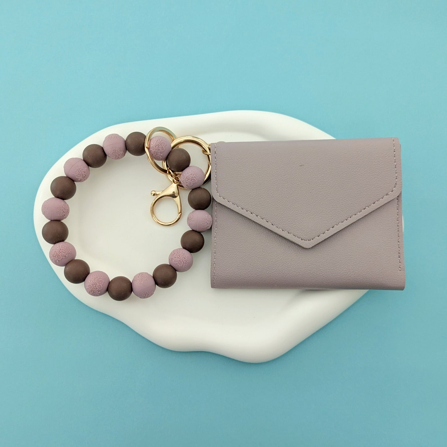 Light Purple and Brown Wristlet and Wallet