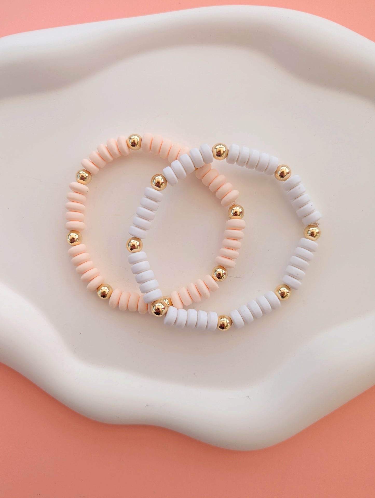 Peach and White Bracelet Stack