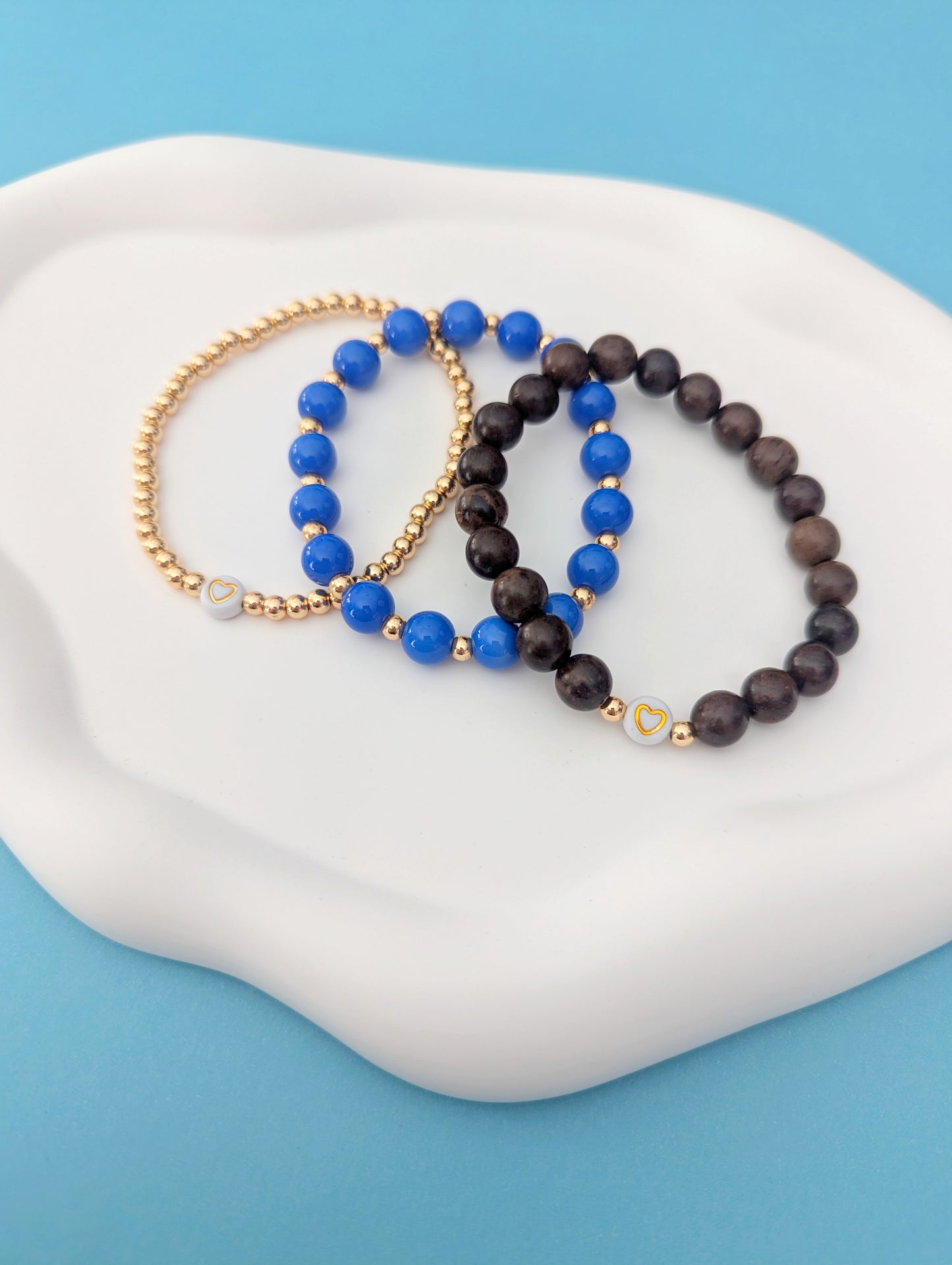 Blue, Gold and Wood Stack