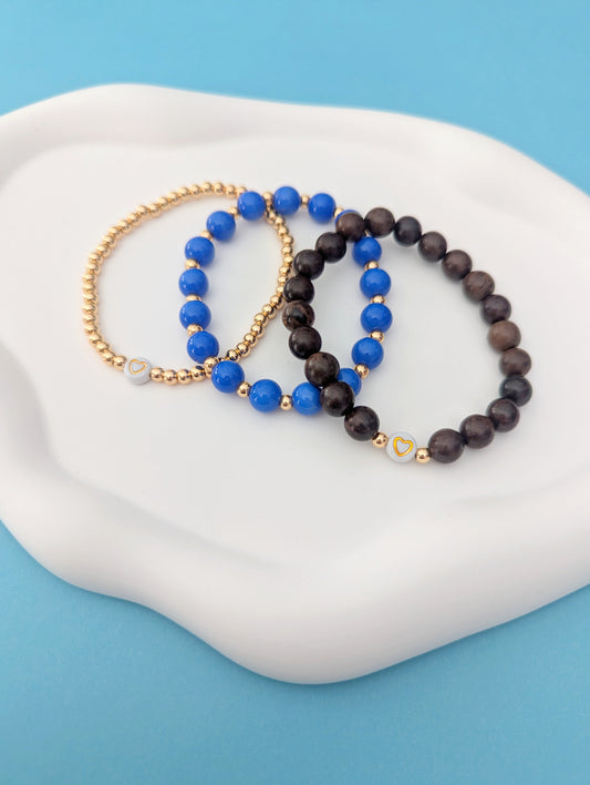 Blue, Gold and Wood Stack