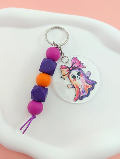 Ghost with Bow Acrylic Keychain