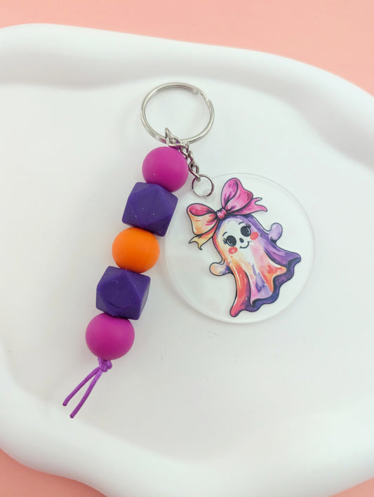 Ghost with Bow Acrylic Keychain