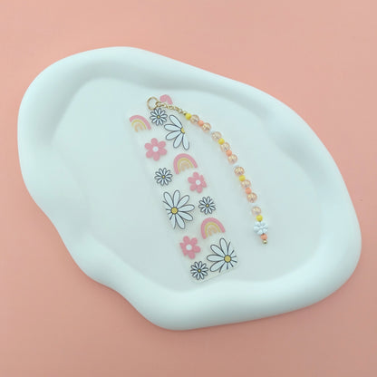 White Daisy and Pastel Rainbow Bookmark