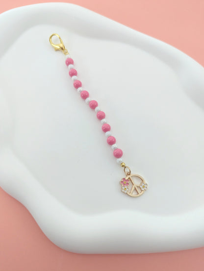 Pink and White Peace Sign Kindle Charm