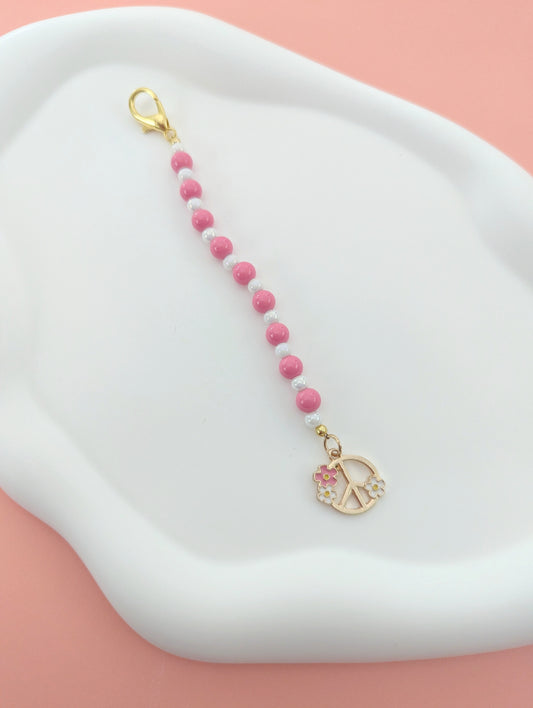 Pink and White Peace Sign Kindle Charm