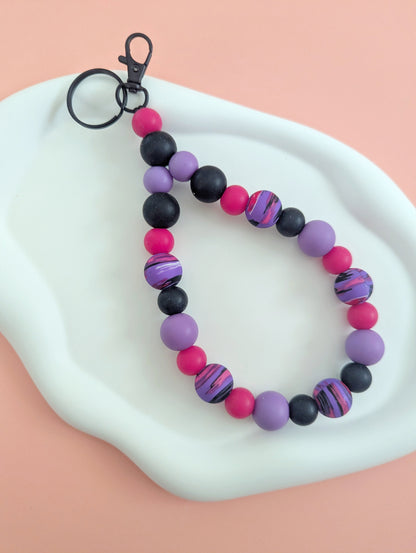 Pink, Black and Purple Teardrop Wristlet Keychain