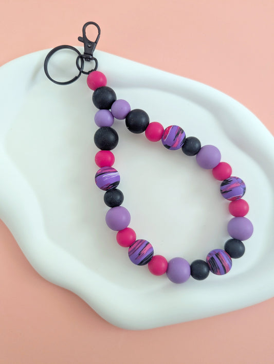 Pink, Black and Purple Teardrop Wristlet Keychain