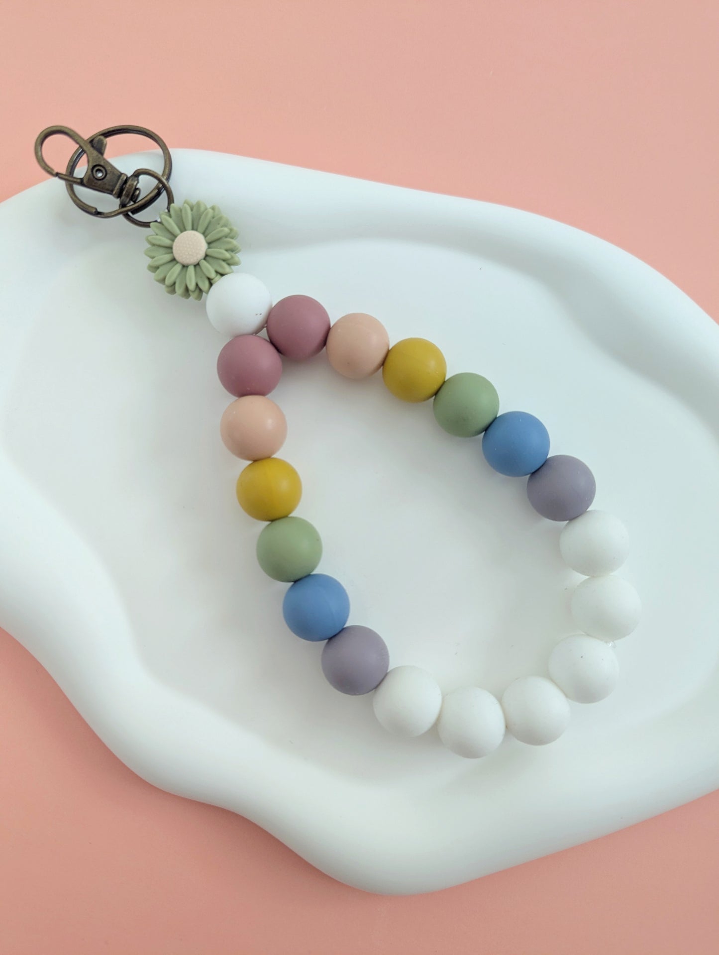 Muted Rainbow Teardrop Wristlet Keychain