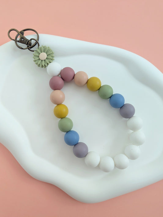 Muted Rainbow Teardrop Wristlet Keychain