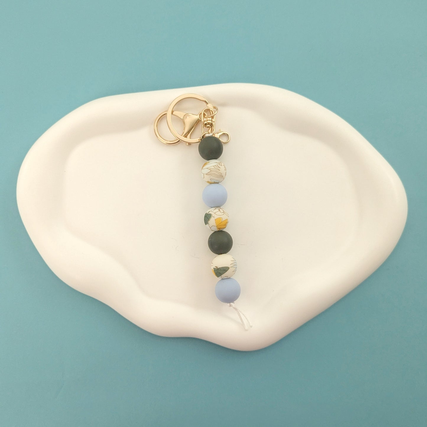 Gray and Blue Floral Keychain