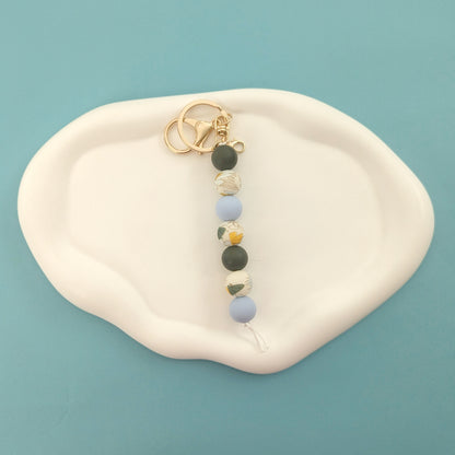 Gray and Blue Floral Keychain