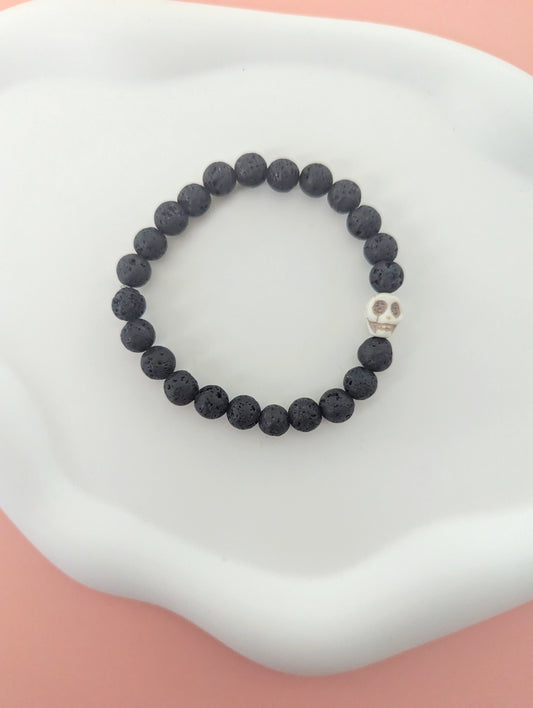 Black Lava Stone Skull Bracelet