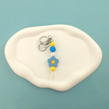 Blue Checkered Daisy Keychain