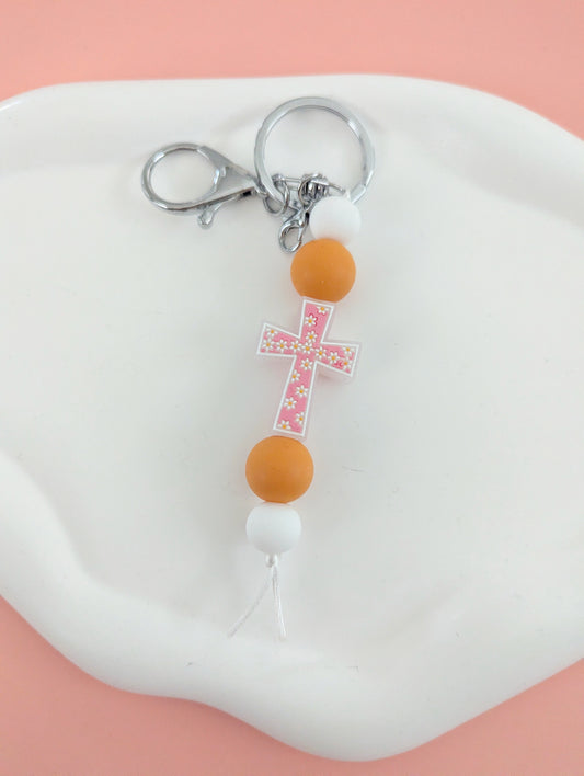 Floral Cross Keychain