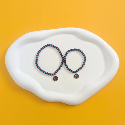 Black, Pink and Teal Happy Face Charm Mama and Mini Bracelets