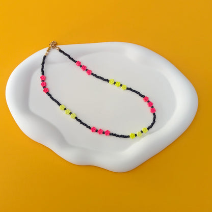Neon Yellow and Pink Flower Choker