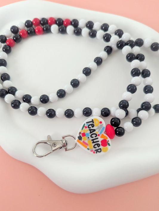 Black, White and Red Teacher Lanyard