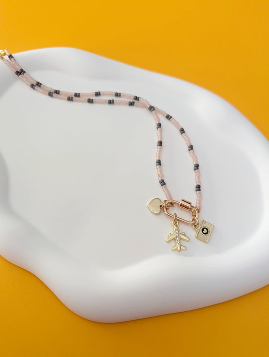 Pink and Gray 3 Charm Choker